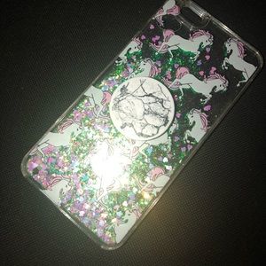 iPhone 7 unicorn galaxy case and marble pop socket